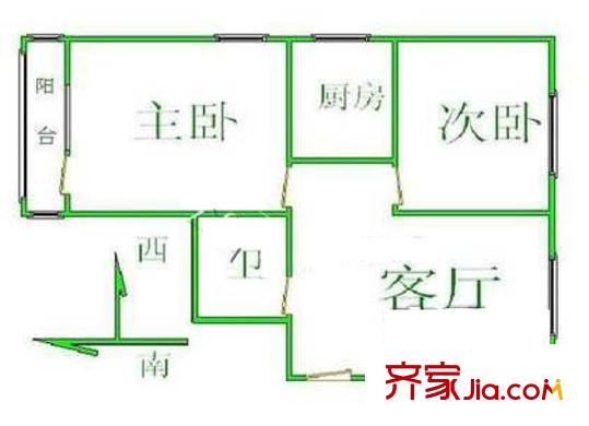 团结湖南里户型图户型图 2室1厅1卫1厨