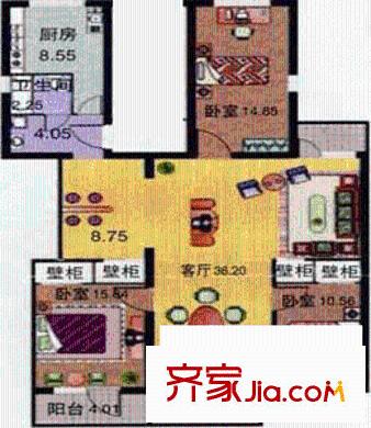 中和家园户型图户型图 3室2厅1卫1厨