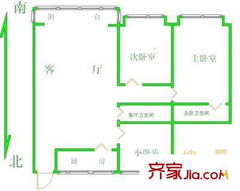 阳光空间户型图户型图 3室1厅2卫1厨