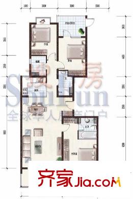 澳洲康都户型图7号楼2单元A/B户 3室2厅2卫1厨