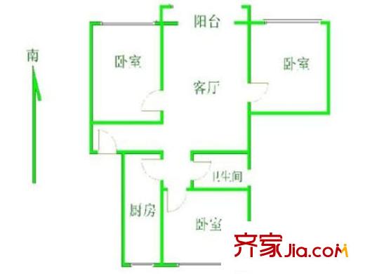 新华街五里户型图户型图 3室1厅1卫1厨