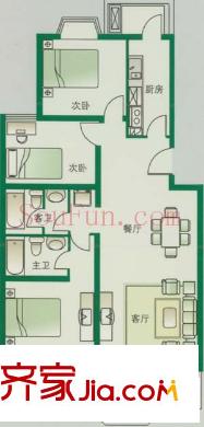 靓景明居户型图户型图 3室2厅2卫1厨
