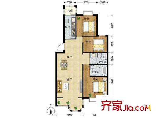 靓景明居 3室 户型图