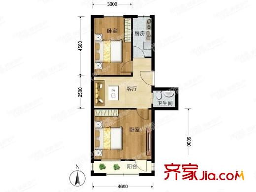 柳芳北里 2室 户型图