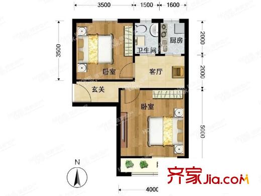 柳芳北里 2室 户型图