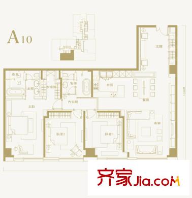 长安太和A10户型 3室2厅2卫1厨