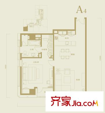长安太和A4户型 1室2厅1卫1厨