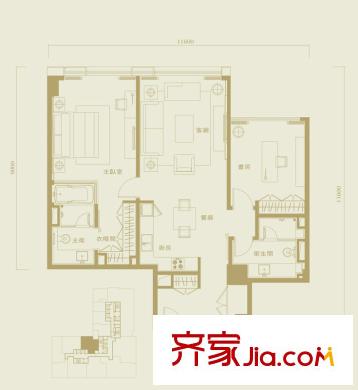 长安太和A1户型 2室2厅2卫1厨