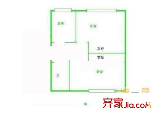 曙光花园水云天户型图户型图 2室1厅1卫1厨