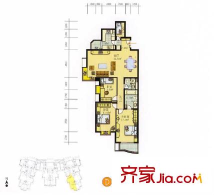 曙光花园水云天户型图146平米 3室2厅2卫1厨