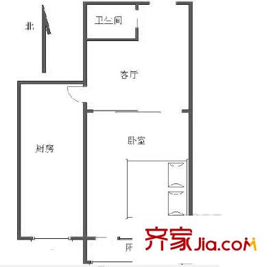 安慧里三区户型图45平朝南一居 1室1厅1卫1厨