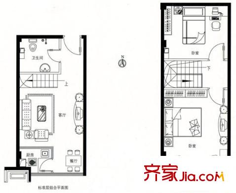 华尔街观典户型图LOFT户型 2室1厅1卫1厨