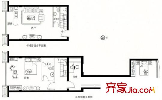 华尔街观典户型图LOFT户型 2室1厅1卫1厨