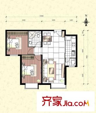 北京华贸城24#B2户型(售罄) 2室2厅1卫1厨