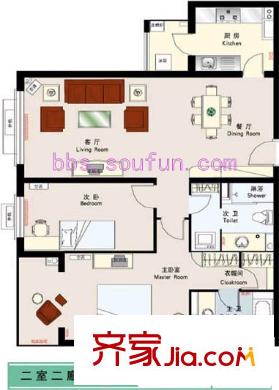 乐澜宝邸户型图2号楼1段C户型 2室2厅2卫1厨