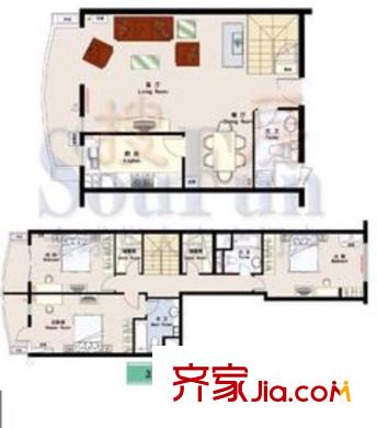 乐澜宝邸户型图2号楼2段B户型 3室2厅3卫1厨