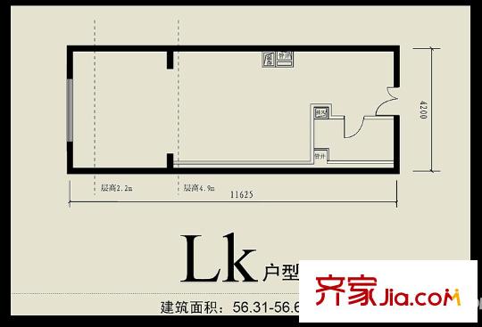 首城双景lk户型 1室1卫1厨