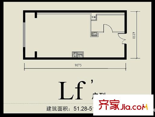 首城双景lf’户型 1室1卫1厨