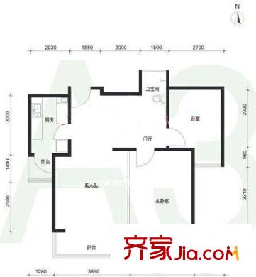 汇鸿家园户型图户型图 2室1厅1卫1厨