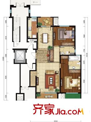亿城西山公馆户型图新D-C首层户型图 3室2厅2卫1厨