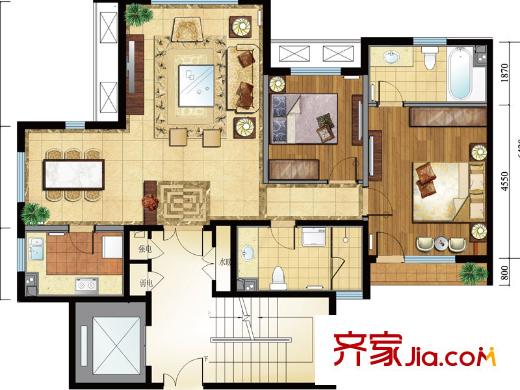 亿城西山公馆户型图新b-a户型图 2室2厅2卫1厨