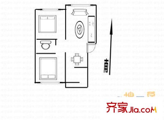 东方生活区户型图户型图 2室1厅1卫1厨