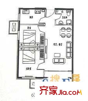 泰華龍旗廣場(chǎng)戶型圖二居戶型圖 2室2廳1衛(wèi)1廚