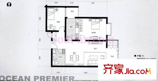 远洋德邑户型图5#S户型 2室2厅2卫1厨