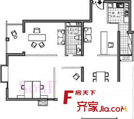 远洋德邑户型图4#G户型 2室1厅1卫1厨