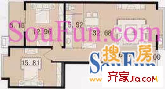 世桥国贸公寓户型图A户型 2室2厅1卫1厨