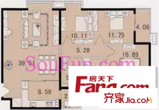 世桥国贸公寓户型图甲户型 3室2厅2卫1厨