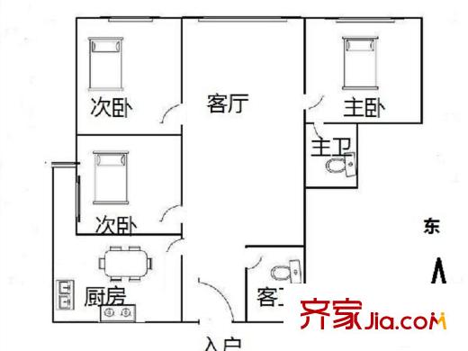 SOHO现代城 3室 户型图