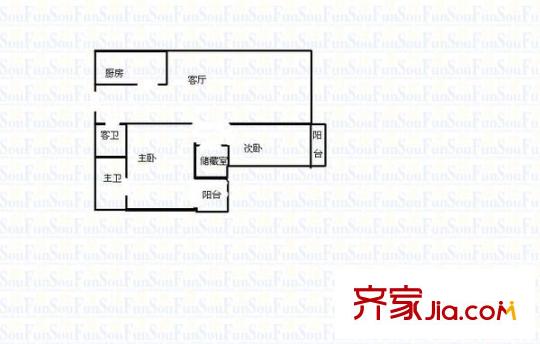 SOHO现代城 2室 户型图