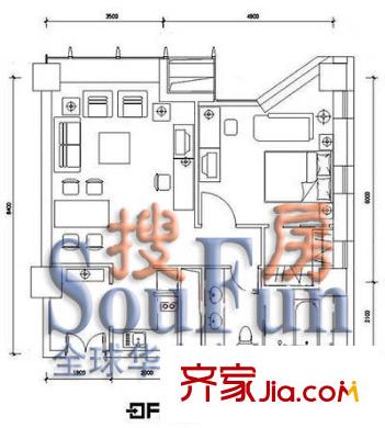 博雅国际中心户型图F户型 1室2厅