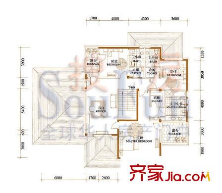 西山美庐户型图G反二层户型 4室3卫