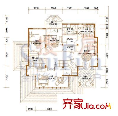 西山美庐户型图F反二层户型 4室3卫