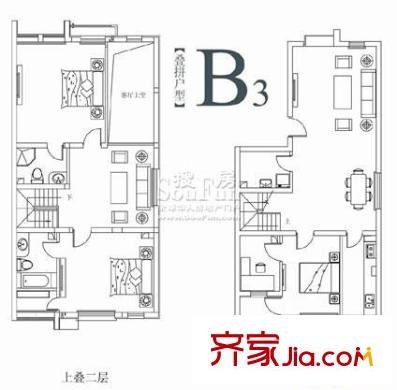 湯HOUSE別墅戶型圖湯山庭院戶型圖B3 3室2廳3衛(wèi)1廚