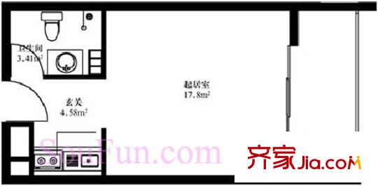 天和人家户型图3#H户型 1室1厅1卫1厨