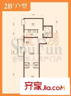 华富丽苑户型图2B’户型 2室2厅1卫1厨