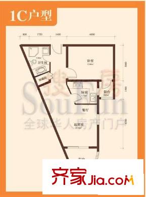 华富丽苑户型图1C户型 1室2厅1卫1厨