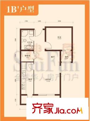 华富丽苑户型图1B’户型 1室2厅1卫1厨