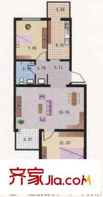 明天第一城5號院戶型圖A戶型 2室2廳1衛(wèi)1廚