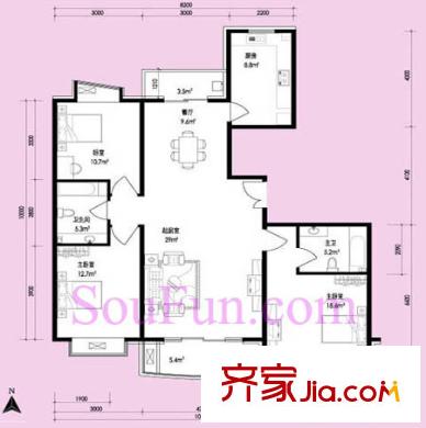 瑞康家园户型图户型图 3室2厅2卫1厨