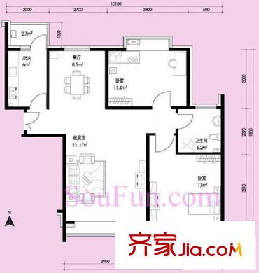瑞康家园户型图户型图 2室2厅2卫1厨