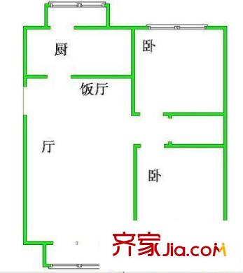 万年花城回迁房户型图2室户型图 2室2厅1卫1厨