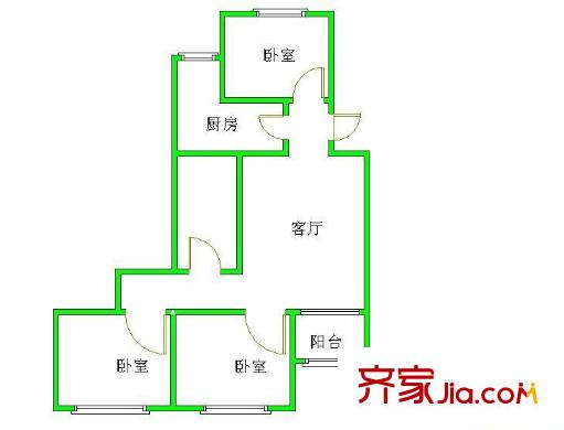 荟康苑户型图户型图 3室1厅1卫1厨