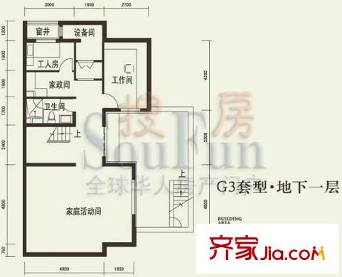 燕西台户型图G3地下层户型图 4室1厅1卫