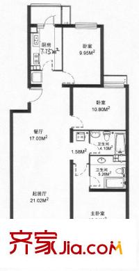 龍躍苑東五區(qū) 3室 戶型圖
