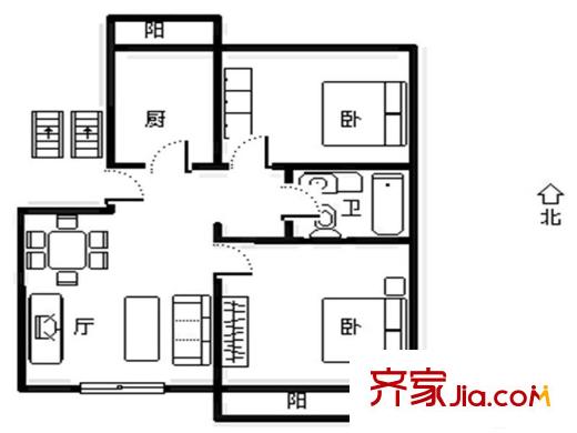 龍躍苑東五區(qū) 2室 戶型圖