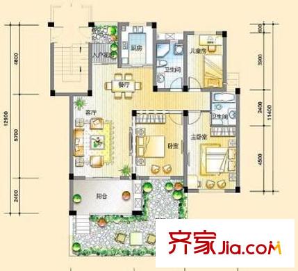 阳光四季户型图户型图 3室2厅2卫1厨